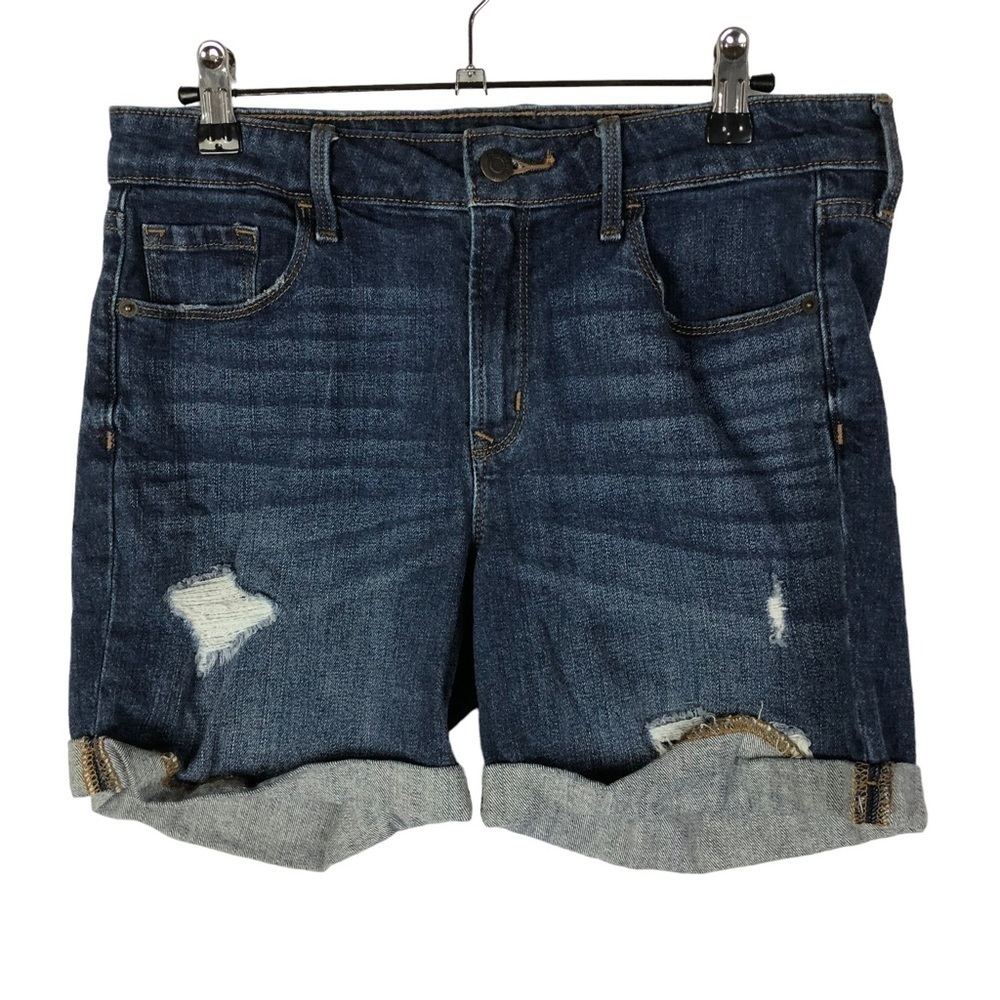 Old Navy Dark Blue Wash Distressed Rolled Hem Denim Shorts 4
